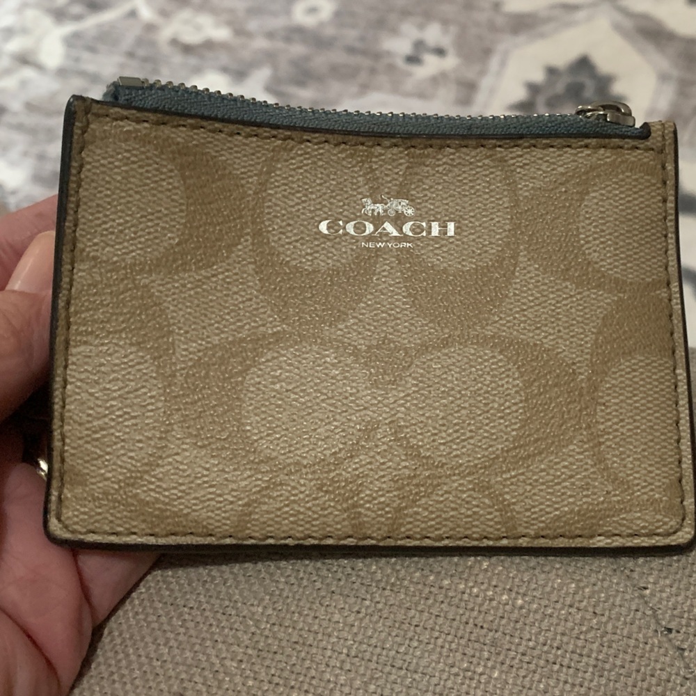 Coach Tan Signature Card Case Keyring